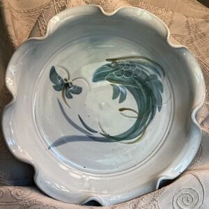 Handpainted Blue Fish Ruffled Platter Stoneware